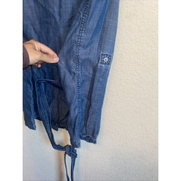 WHBM Women Denim Boyfriend Snap Long Sleeve Shirt Roll Tab M Tie Back Western - Picture 9 of 11